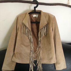 🌵Genuine suede tan beige fringe jacket